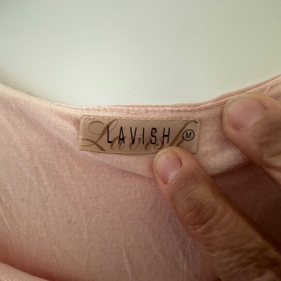 Lavish Womens Sheer Pink Polka Dot Blouse With Stretch Hem Size M Lightweight Fa - Picture 3 of 6